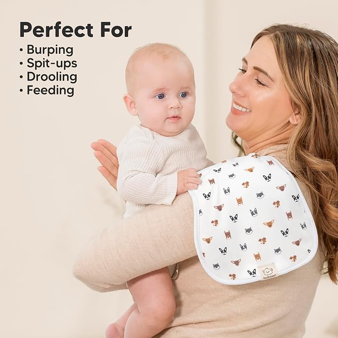 Organic Burp Cloths Baby Boy & Girl - 5-Pack Super Absorbent Cotton Burping Cloths for Babies, Soft & Plush Newborn Spit Up Rags, Infant Towels for Milk Spit Up, Unisex, Large 21" x 10" (Pets & Paws)