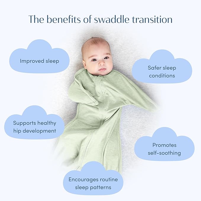 SleepingBaby Zipadee-Zip Transition Swaddle - Cozy Baby Swaddling Blanket with Zipper Convenience - Roomy Wearable Blanket for Easy Diaper Changes - 4-8 Month - Zen Garden Green Heather