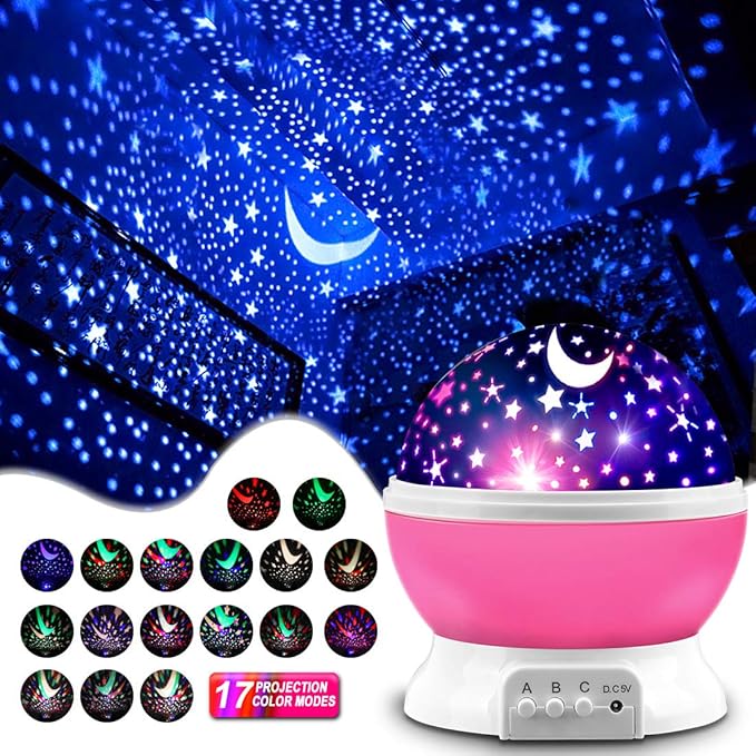 Star Projector, Night Light Lamp Fun Gifts for 1-4-6-14 Year Old Girls and Boys Rotating Star Sky Moon Light Projector for Kids Bedroom Decor -Pink