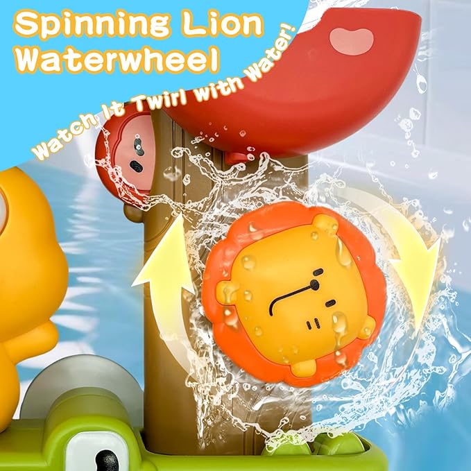 Baby Bath Toys with Scoop Suction Cup, Interactive Duck Lion Bathtub Toy for Toddlers 1-3, Infant Fun Shower Gift for Bath Time 1 2 3 4 Year Boy Girl