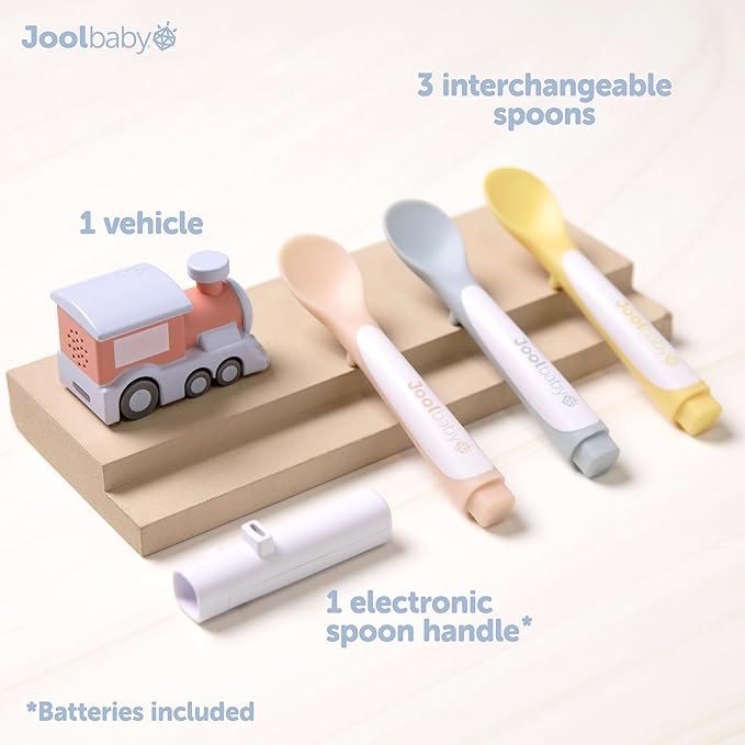 Jool Baby Musical Baby Spoons, 3 Spoons + Train with Fun Sounds - Multi-Stage Spoon for Infant Feeding & Training Babies 6+ Months to Self-Feed