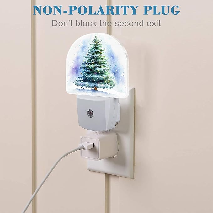 Watercolor Christmas Tree Night Light for Kids, LED Night Light Plug into Wall with Dusk to Dawn Sensor for Girls Boys Women Men Room Decor, Hallway, Kitchen, Bathroom, Nursery, Stairs