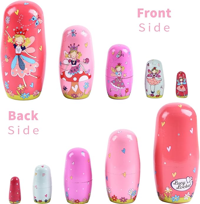 Nesting Dolls, 5Pcs 6" Tall Russian Nesting Dolls, Handmade Matryoshka for Kids, Wooden Stacking Toys for Christmas Home Wedding Party Decorations (Fairy)