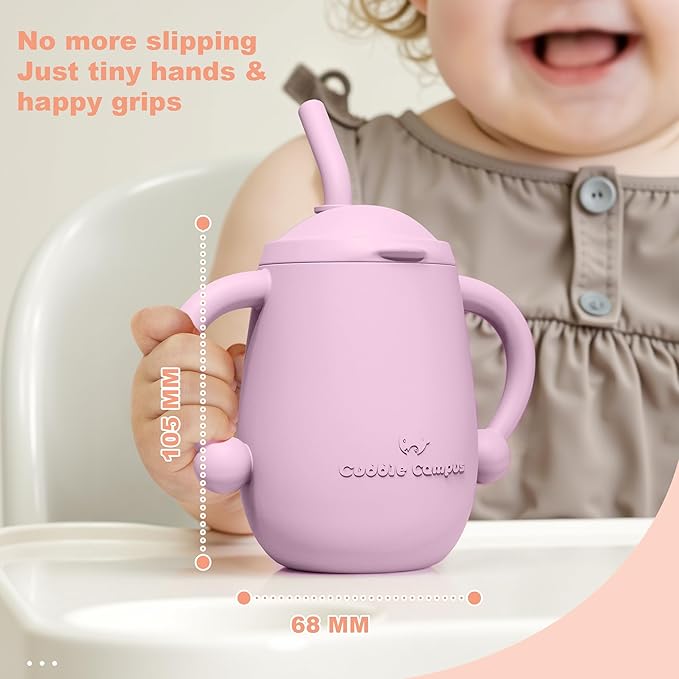 Cuddle Campus Pack of 2 Silicone Baby Training Cup, Shatterproof Toddler Sippy Cups with Straw, Open Cup for Baby, 6+ Months 5 Oz