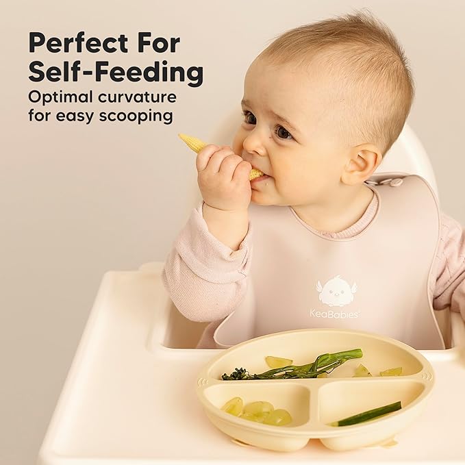 KeaBabies Suction Plates for Baby, Toddler - 3-Pack 100% Silicone Toddler Plates with Suction, Divided, BPA-Free Baby Led Weaning Essentials for Kids, Dishwasher, Microwave Safe, Durable (Dusk)