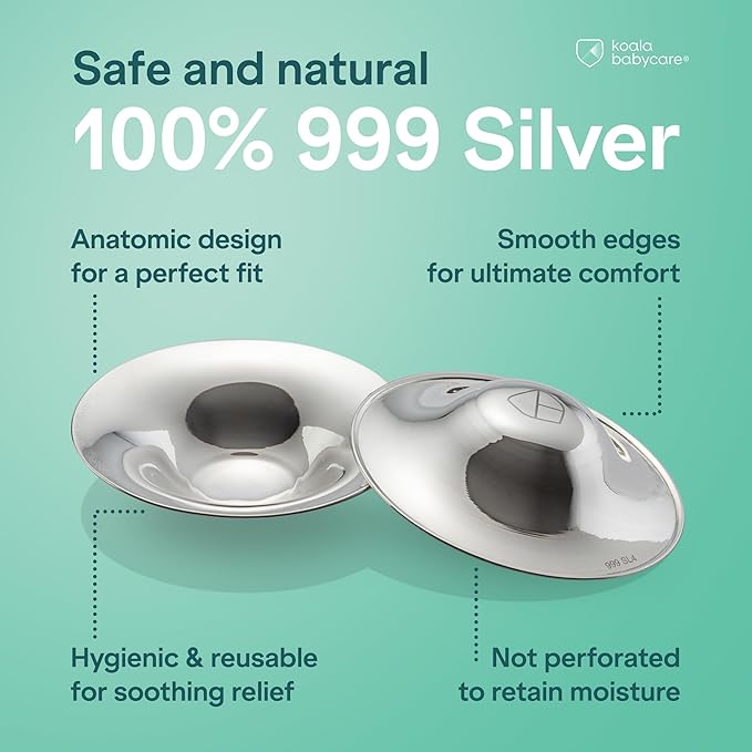 Koala Babycare The Original Nursing Cups 100% Silver – Nipple Shields for Nursing Newborn - Breastfeeding Essentials Protect and Soothe Cracked Nipples - Standard Size