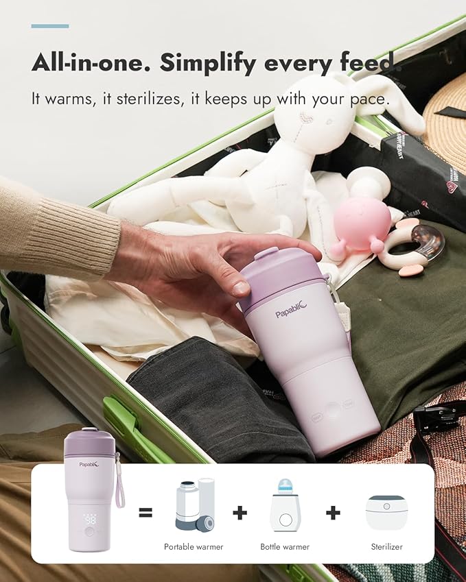Papablic Portable Bottle Warmer – Fast Heating Baby Bottle Warmer on The Go with Sterilization, Wide Mouth & Smart Temperature Control, Car & Outdoor Feeding, Spodumene Purple