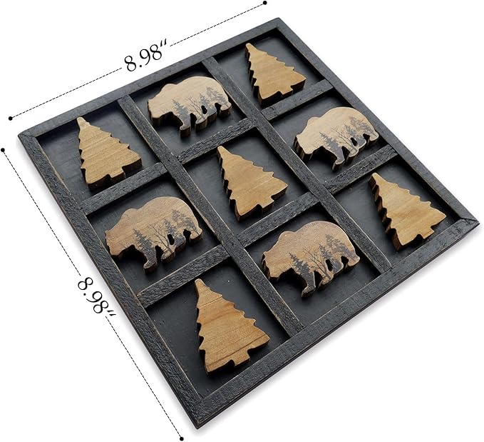 NIKKY HOME Cute Bear Decorative Wooden Board Travel Game Tic Tac Toe for Fun Coffee Table Decor