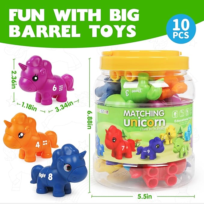Numbers Matching Game Fine Motor Toy, Toddler Number Learning Toys,1 2 3 Montessori Educational Learning Sensory Sorting Unicorn Toys Preschool Math Games Activities Sets for Toddlers Kids Ages 3 4 5