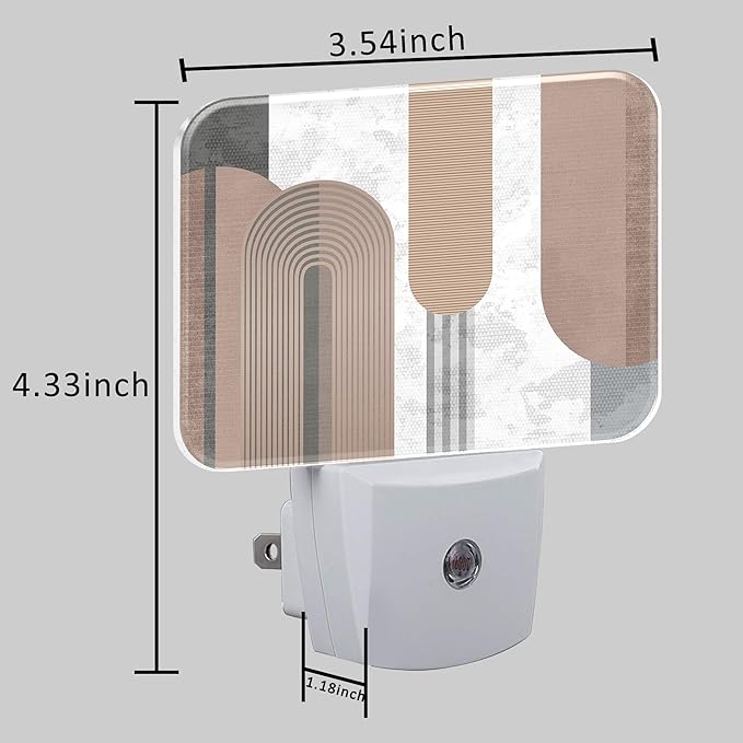 Modern Minimalist Art Night Light Plug into Wall, Gray Lines and Black Circles Night Light with Dusk to Dawn Sensor for Kid Girls Boys Women Bedroom, Hallway, Kitchen, Bathroom, Stairs Decor