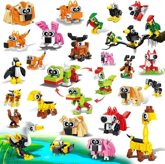 30 Pack Party Favors for Kids, 750 PCS Animals Building Block Toy for Goodie Bag Stuffers, Classroom Student Prizes Easter Gift Children's Day Birthday for Kids Boys Girls Ages 6-12+