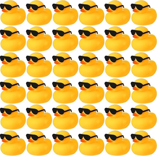 Chivao 36 Pcs Mini Rubber Ducks with 36 Sunglasses Rubber Ducks in Bulk Bathtub Duckies Toys for Kids Christmas Valentine Gifts Birthday Party Favors Cruise(Duck with Sunglasses)