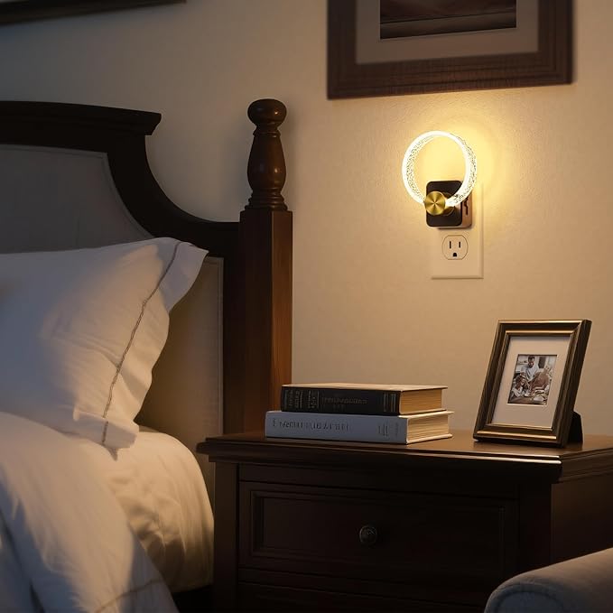 DORESshop LED Night Lights Plug Into Wall，Acrylic Decorative Night Light with Dusk-to-Dawn Sensor, Dimmable Nightlights, Adjustable Brightness for Bathroom, Hallway, Bedroom,Kids Room,Soft White