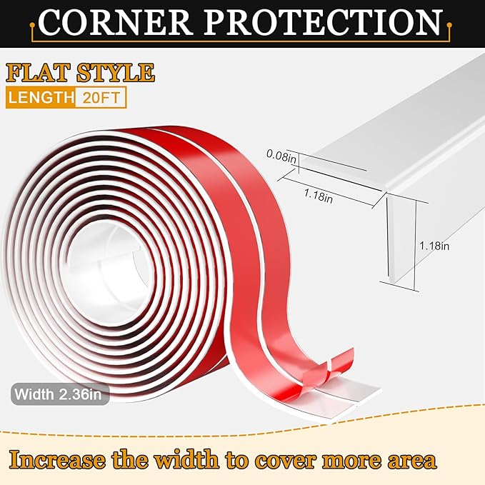 Wall Corner Protector Self-Adhesive Flexible – Durable Rubber, Furniture Edge Guard, Easy to Install, White, Prevents Wall Damage, Ideal for Home or Office Use