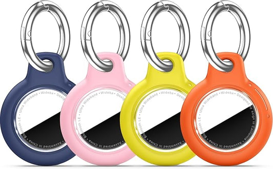Upgrade Waterproof 4 Pack Airtags Holder with Apple Airtags Keychain, Hard PC Air Tag Case, Anti-Scratch & Shock Air tag Holder, Men's Women's Keyrings & Keychains -Navy Blue+Pink+Yellow+Orange