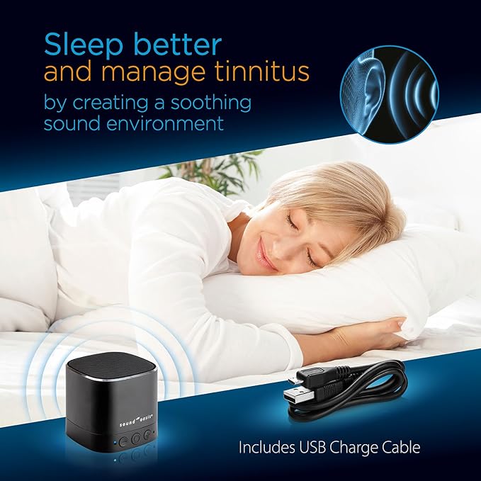Sound Oasis® Bluetooth® Tinnitus Sound Therapy System® - Sleep Better, Manage and Mask Tinnitus, 25 Built-in Sounds for Tinnitus Relief, 12-Hour Sound Duration