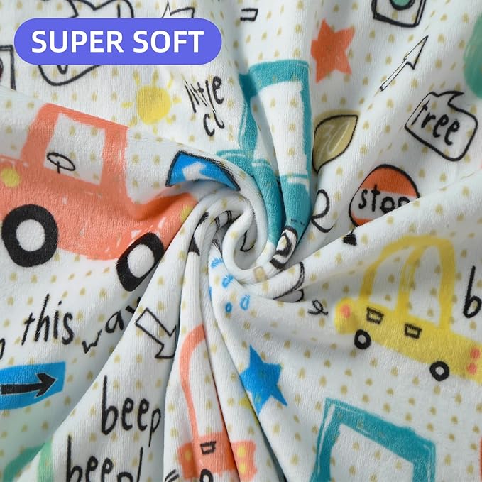 iEvolve Baby Nursery Bed Blankets Ultra Soft Double Layer Mini Blanket Minky Blanket Receiving Blankets Shower Gifts(Car,45 * 60in)