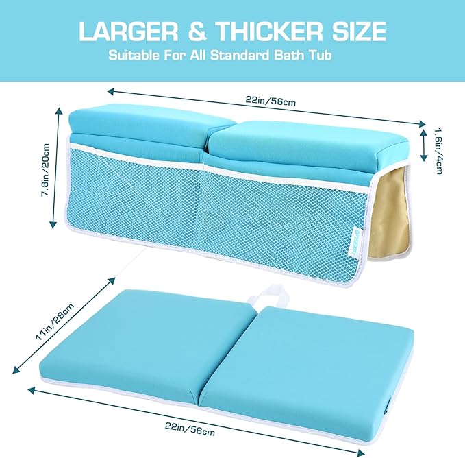 Bath Kneeler and Elbow Rest Pad, Thick Quick Dry Kneeling Mat, Large Bathtub Pad with Toy Organizer for Baby Bathing (Blue)