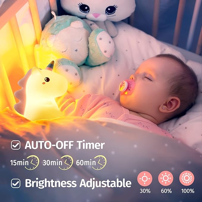 Unicorn Baby Sound Machine with Light, 16 Colors+Silicone Sleep Sound Machine for Kids Night Light, 10 White Noise Baby Night Light for Kids with Music, Remote+Timer+Rechargeable Nightlight [Gifts]