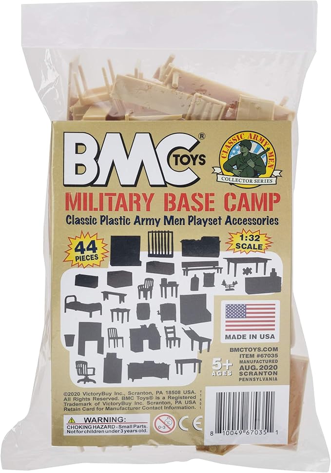 BMC Classic Marx Military Base Camp - 44pc Plastic Army Men Playset Accessories