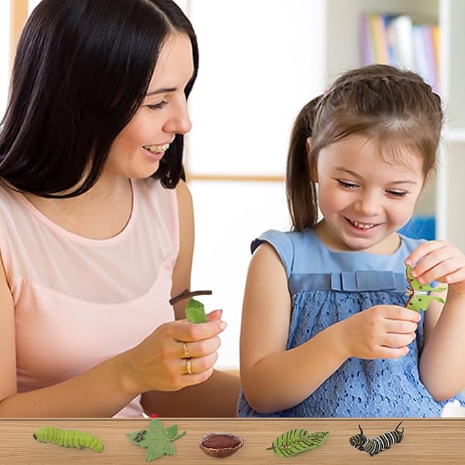 SIENON 8Pcs Butterfly and Actias Ningpoana Life Cycle Figures, Plastic Caterpillar to Monarch Butterfly Growth Toy Insect Playset for Kids Birthday Party Gift Biology Teaching Tools School Project