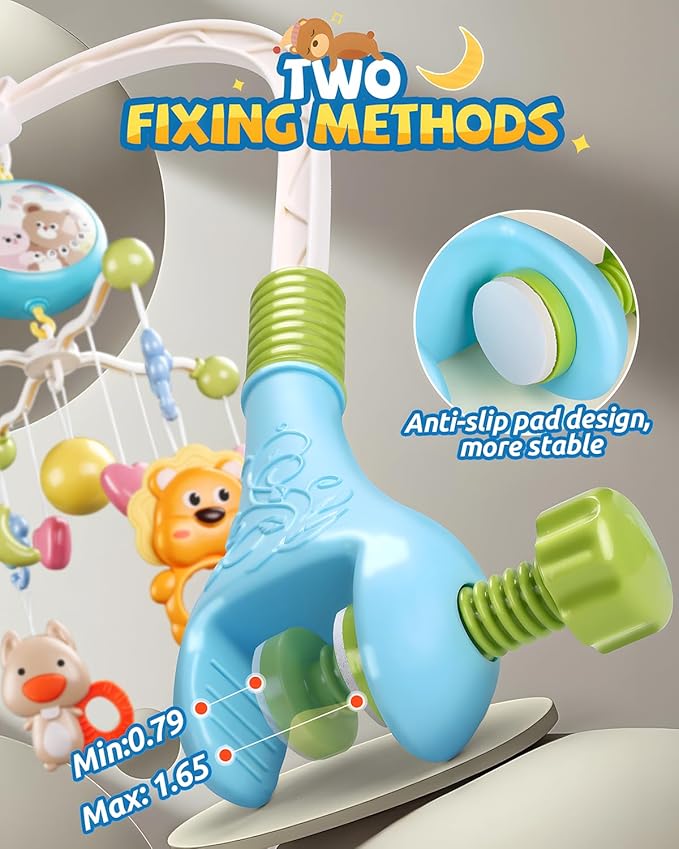 Crib Mobile With Music And Lights, Mobiles For Cribs, Baby Mobile Arm Toys Hanging For Bassinets Girls Boys, Nursery Musical Space Portable Infant Mobiles Clip On Pack And Play Hanger 0-6 Months