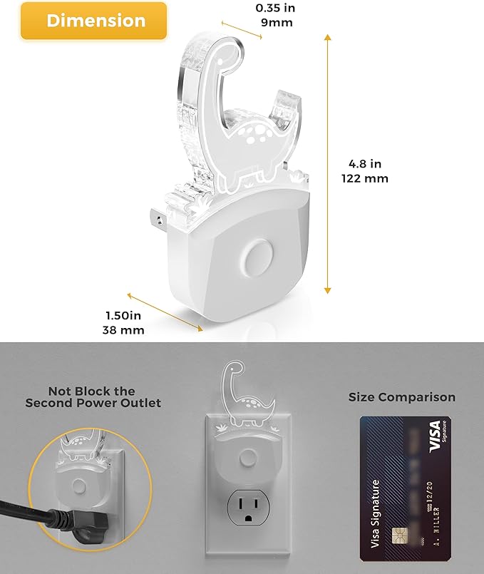 L LOHAS LED Dinosaur Night Light Plug in, Kids Night Light for Boys[2 Pack], Dusk to Dawn Sensor, 3 Lighting Modes, Color Changing Nightlights, Nursery & Bedroom Decor Gift