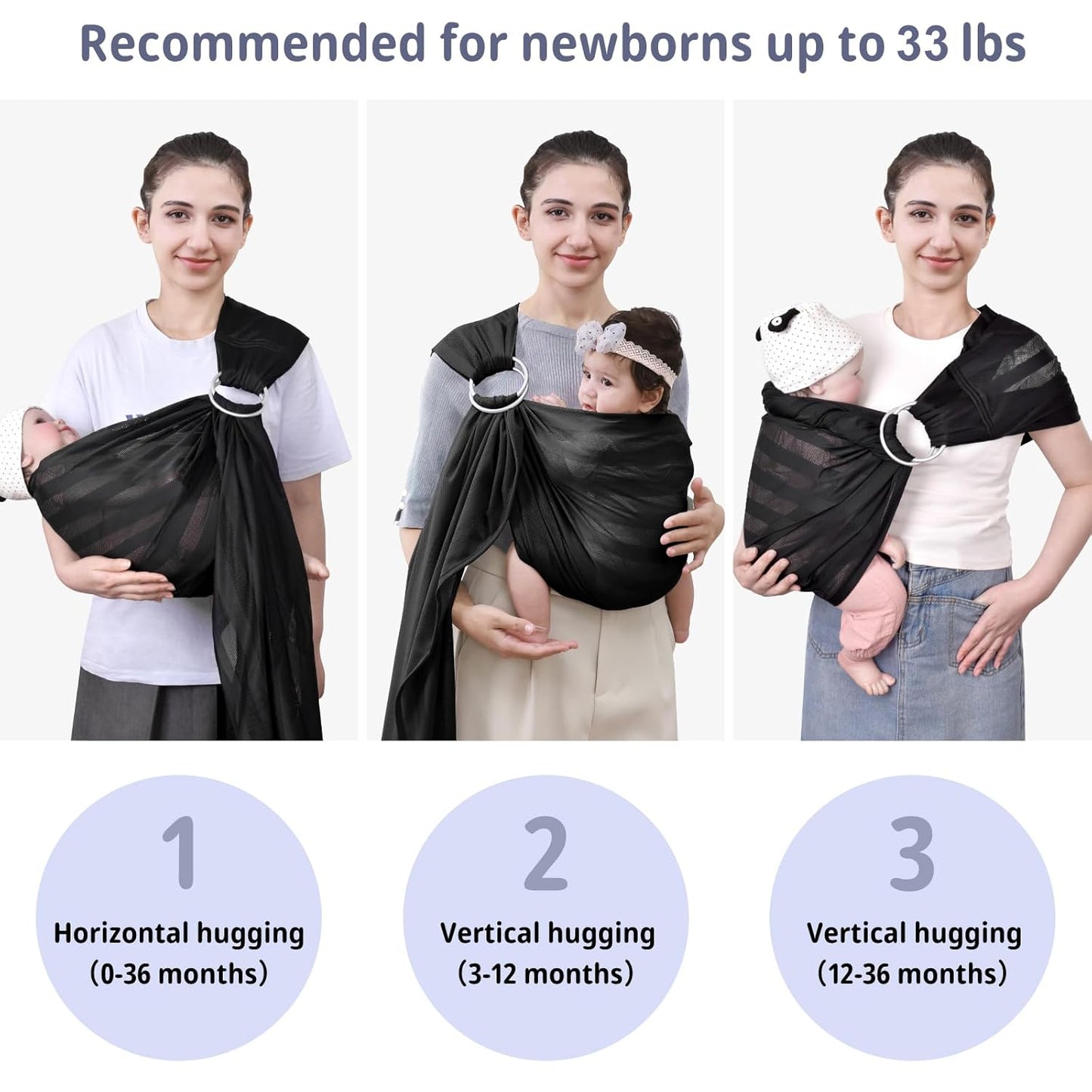 Water Ring Sling Baby Carrier, Adjustable Lightweight Breathable Newborn Carrier Sling for Summer, Swimming, Pool, Beach, Front Chest Mesh Infant Wrap Carrier for Baby Gift（Black）