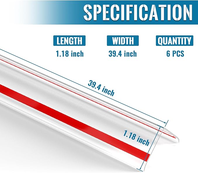 6 PCS Clear Self-Adhesive Wall Corner Protectors Edge Guards for Baby, Furniture, Doors, Tables, Protecting Sharp Edges (100x3cm/39.4x1.18in)