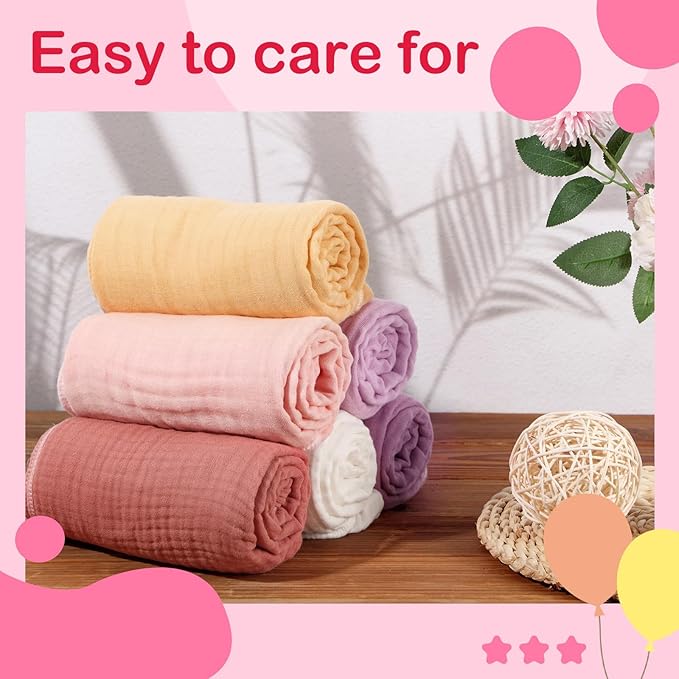 Peryiter 6 Pcs Muslin Hooded Baby Towels, 32"x 32" Cotton Newborn Bath Towel Muslin Infant Baby Blankets Absorbent Unisex Newborn Registry Gift Essentials for Girls Boys (Purple)