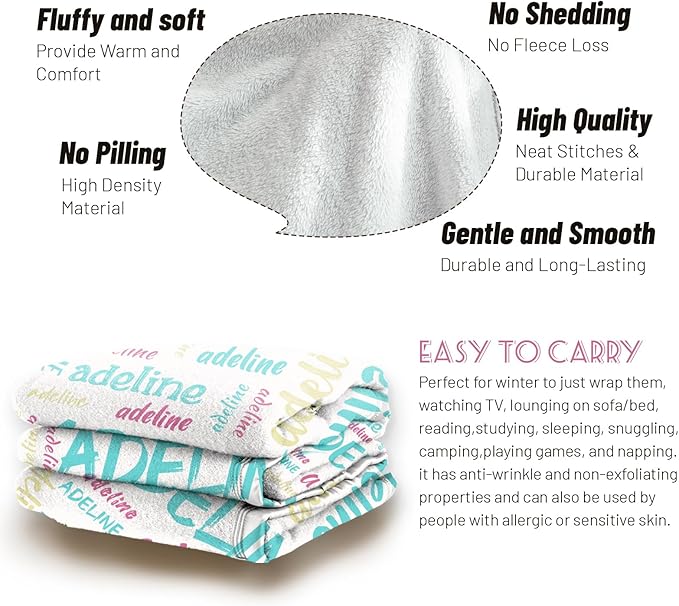 Anti Pilling Name Blanket, Personalized Blankets for Kids, Custom Throw Blanket with Name for Adult, Customized Baby Name Blanket, Personalized Baby Gifts for Birthday Christmas Valentines Day