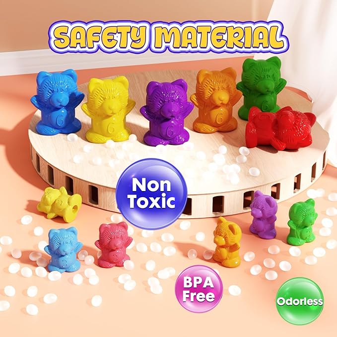 Bmag 120 PCS Counting Bears Math Manipulatives (60 Large & 60 Small Bears in 12 Colors), Color Sorting Toys for Toddlers 3+, Preschool & Kindergarten STEM Learning Educational Toys with Storage Jar