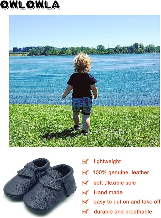 OWLOWLA Baby Moccasins Soft Sole Leather Baby Shoes Infant Toddler Pre-Walker Shoes Baby Boy Girl