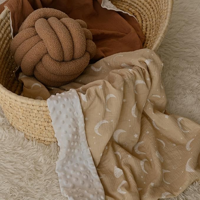 GLLQUEN BABY Blankets for Unisex Boys Girls, 2-Pack Muslin Cotton Front Soft and Breathable, and Dotted Fleece Backing, Printed Bed Nursery Minky Blankets for Toddler Newborn, Starry, 30 x 40 inches