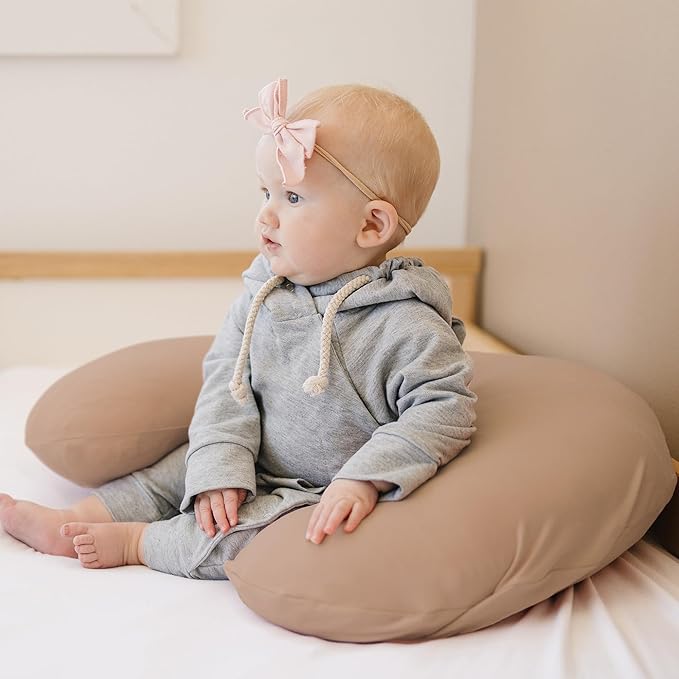 Konssy 2 Pack Nursing Pillow Covers, Stretchy and Soft Nursing Cover for Breastfeeding, Pillow Slipcover for Baby Girls and Boys Newborn (Beige, Brown)