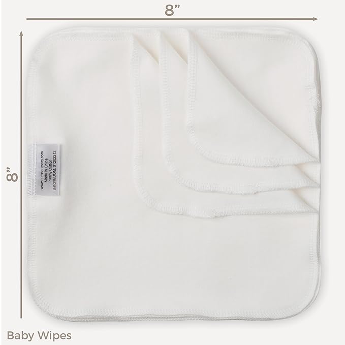 Nora's Nursery Reusable Baby Wipes, 100% Cotton Washcloths, Soft and Absorbent Towels for Newborn Bath and Face, Includes 20 Wipes with 1 Waterproof Pod for On-The-Go Moms,- Rose