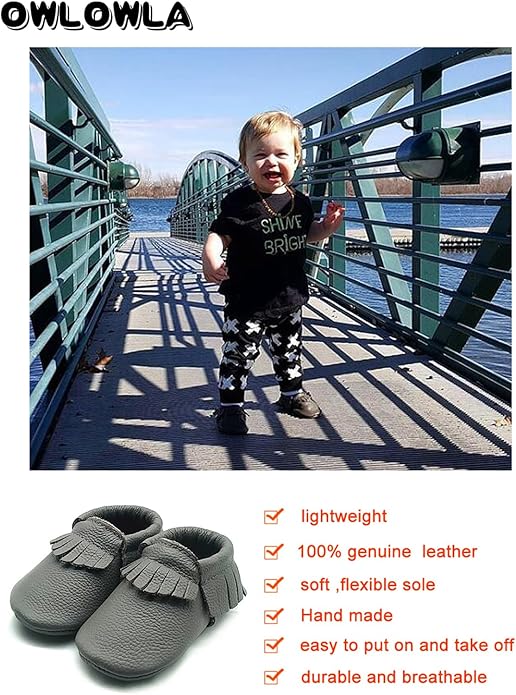 OWLOWLA Baby Moccasins Soft Sole Leather Baby Shoes Infant Toddler Pre-Walker Shoes Baby Boy Girl