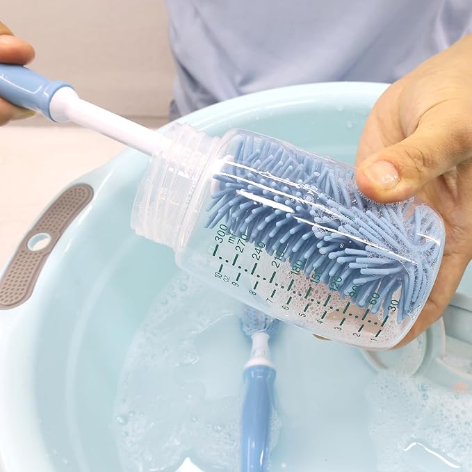 Silicone Cleaning Brush, 12" Long Handle Water Bottle Cleaner for Baby, Sports, Vase, Glassware, and Smaller Diameter Openings