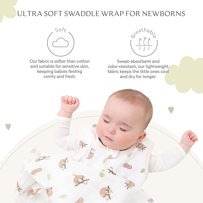 Muslin Baby Swaddle - Breathable Receiving Blankets for Newborn Baby, 70% Viscose derived from Bamboo, 30% Spandex, Imported