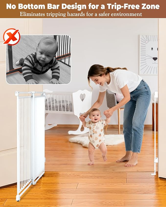 34-53" No Bottom Bar Baby Gates Dog Gate for Stairs, 39" Extra Tall Child Safety Gate with Auto Close Design, Large Walk Thru Door, Extra Wide Hardware Mount Pet Gate for Doorways Deck Indoor Outdoor