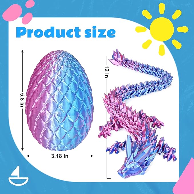 Dragon Eggs with Dragon Inside, 3D Printed Surprise Funny Gifts for Kids, Articulated Dragon Fidget Toys for Adults, Executive Desk Toys Office Room Décor (Gradient Light Purple-Red, M-Size)