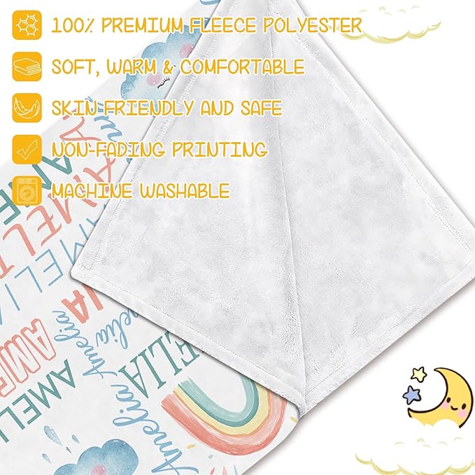 Personalized Baby Blanket - Custom Name for Girls and Boys, Super Soft Plush Fleece, Personalized Gifts for Newborns