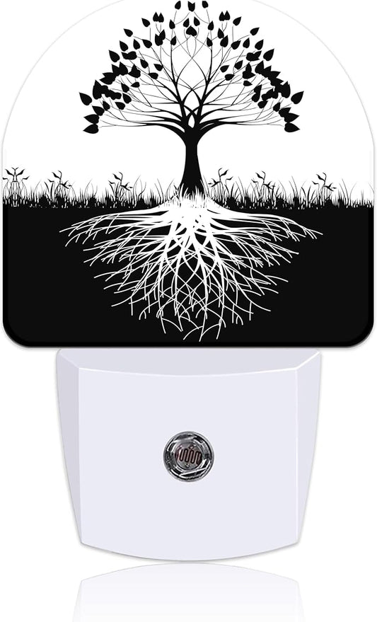 Plug in Night Lights Black and White Tree of Life Nightlight Plug Into Wall Dusk to Dawn Sensor LED Night Light for Kid Girls Boys Women Decor, Hallway, Kitchen, Bathroom, Nursery, Stairs