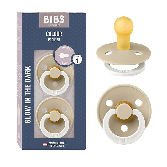 BIBS Pacifiers Colour Collection | Natural Rubber Baby Pacifier | Round Nipple | Set of 2 BPA-Free Soothers | Made in Denmark | 0+ Months (Pack of 2) | Vanilla Night