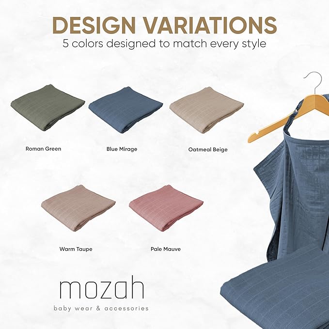 MOZAH 100% Organic Cotton Muslin Nursing Cover for Baby Breastfeeding, Breathable 100% Cotton Breastfeeding Cover with Rigid Hoop for Mother Nursing Apron, Multi-use Carseat Canopy (Blue Mirage)