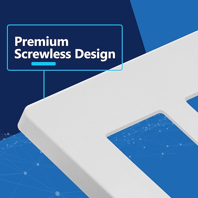 LIDER Matte Finish Double Decorator Switch Cover, Screwless Wall Plate, Mid-Size 2-Gang 4.88" x 4.92", Unbreakable Polycarbonate Thermoplastic, UL Listed, LSWP-32M-W2P, White, 2 Pack