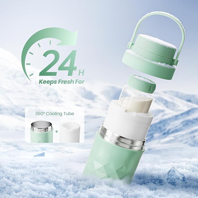 Mosthink 22oz Breast Milk Cooler Bottle, 360°Cooling Keeps Milk 24 Hours Fresh Portable Breastmilk Chiller with 2pcs Baby Storage Bottle for Travel & Outdoor Use, Breastfeeding Essentials