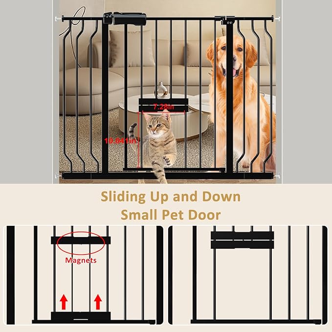 Extra Wide Dog Gates for Doorways 71.65"-81.1" Extra Wide Dog Gate with Door,Baby Gate with Cat Door Pressure Mounted Pet Gate