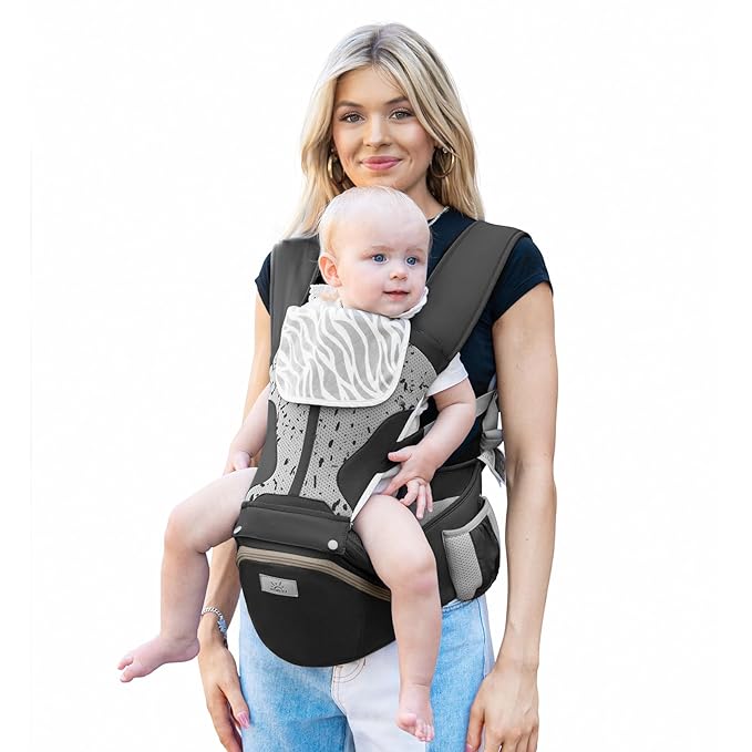 MOMTORY StowNGO Pro Baby Carrier, Safety-Certified 6-in-1 Ultra Storage Baby Carrier Newborn to Toddler, Front & Back Baby Holder Carrier with Hip Seat, Pure Black