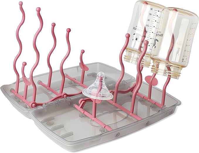Collapsible Baby Bottle Drying Rack, Bottle Dryer Holder for Bottles, Teats, Cups, Pump Parts and Accessories (Pink)